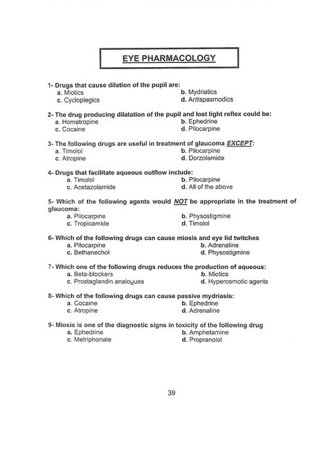 Eye Skeletal Muscle Relaxants Autacoids And Respiratory Mcq Questions