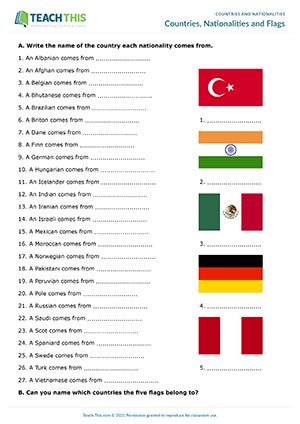 Countries Nationalities ESL Activities Worksheets Games