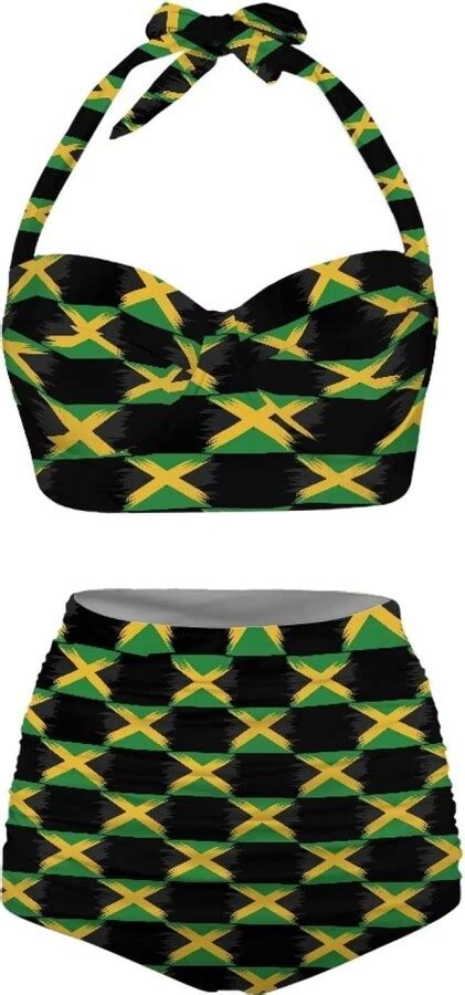 Dolyues Jamaica Flag Bikini Set For Women Two Piece Halter Bikini