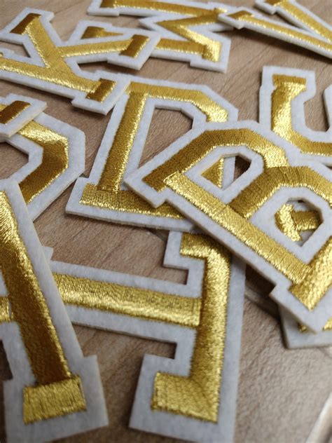 Gold Embroidered Iron On Letters Applique Patchiron On Name Etsy