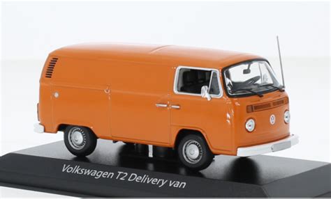 Diecast Model Cars Volkswagen T2 143 Maxichamps Fourgon Orange 1972 Uk