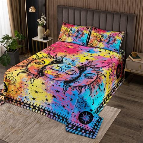 Amazon Erosebridal Boho Sun Moon Bedspread Set 3 Piece Rainbow Tie