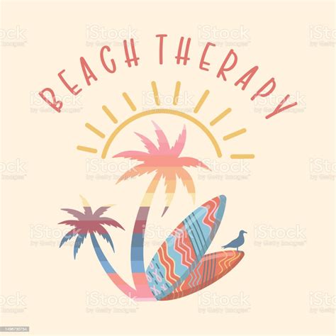 Summer Holiday Vector Illustration Retro Summer Vacation Surfing Beach