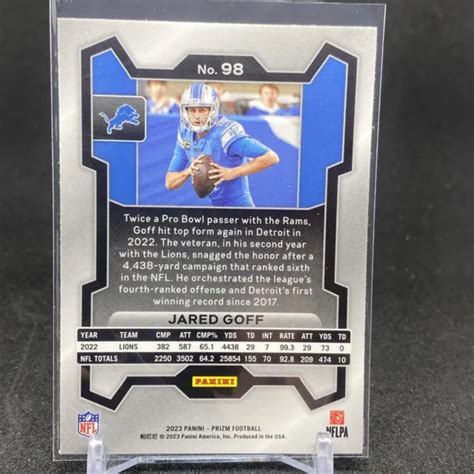 CARTE DE FOOTBALL 2023 Panini Prizm Base 98 Jared Goff Detroit Lions