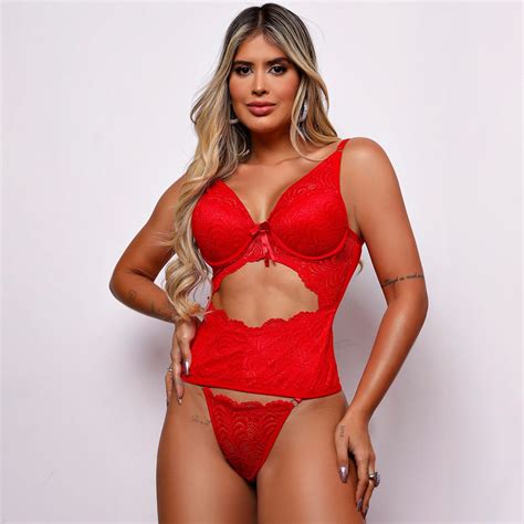 Conjunto Sexy Camisete Em Renda E Fio Duplo Linha Luxo Dy Girl Pink Lingerie