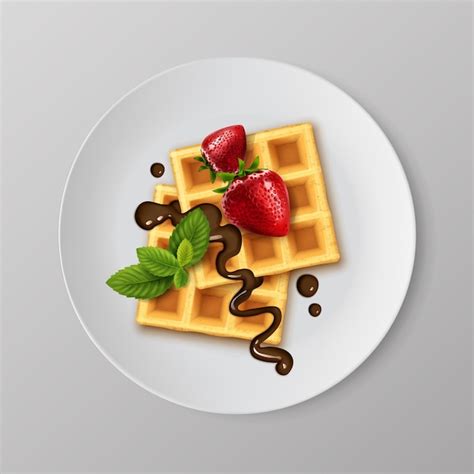 Premium Vector Illustration Of Realistic Waffles With Strawberries