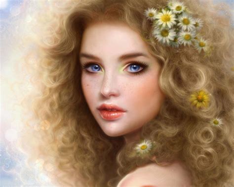Girl Blonde Blue Eyes Curly Lips Fantasy Design HD Wallpapers Preview Wallpaper