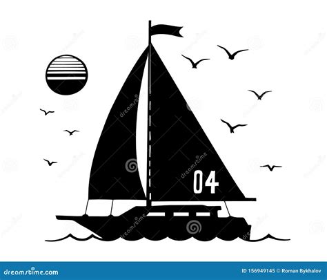 Silhouette Of Sailboat Vector Sign For Sailing Stock Vector