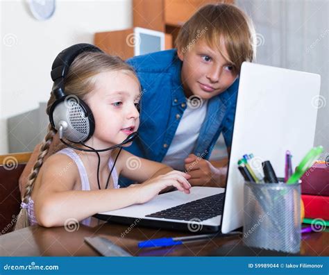 Children Playing Online Games Stock Photo Image Of Happiness Play