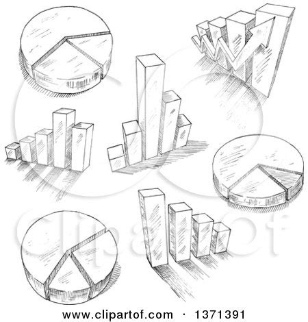 Clipart Of A Black And White Sketched Charts And Graphs Royalty Free