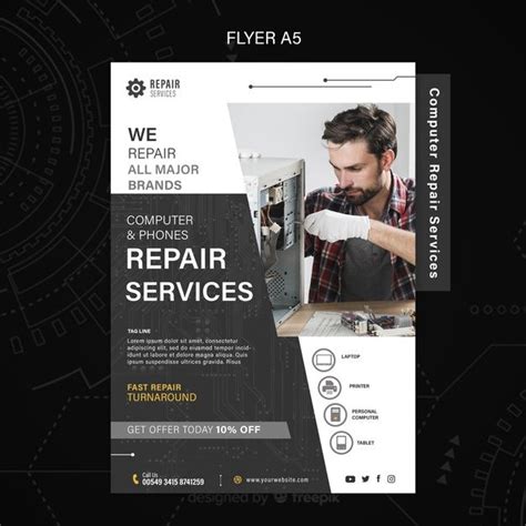 Folleto de servicios de reparación de computadoras y teléfonos