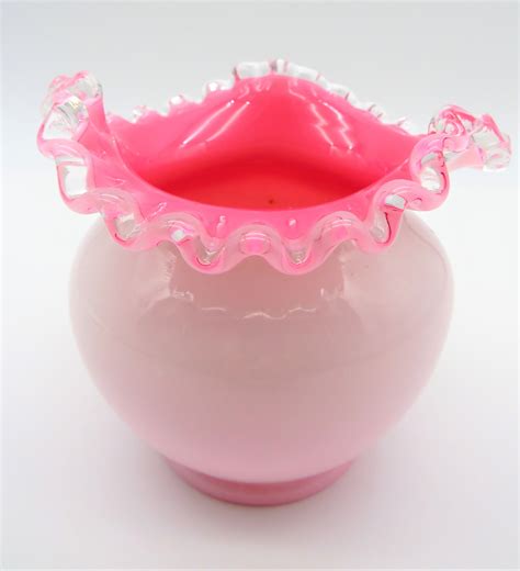 Fenton Pink And White Glass Vase Ruffled Top Cased Glass Etsy