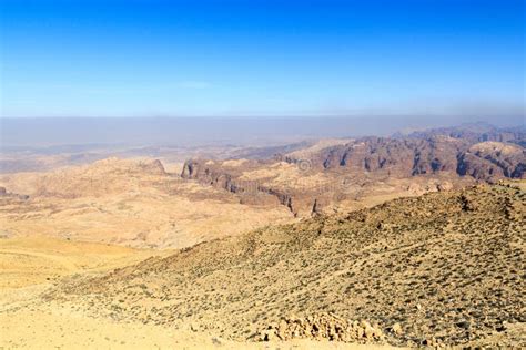 Arabah Valley Desert Panorama with Mountains, Jordan Stock Photo ...