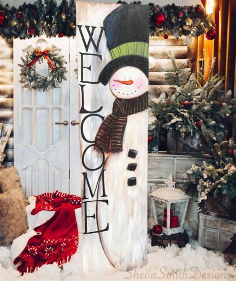 Winter Welcome Snowman Sign Snowman Sign Vertical Front Door Etsy