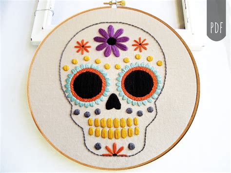 Sugar Skull Halloween PDF Hand Embroidery Pattern Etsy Canada