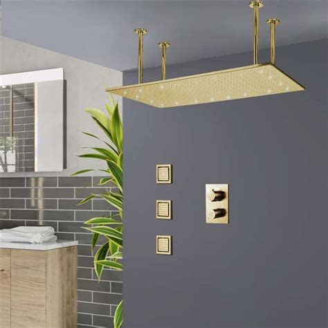 Modena Led 20 40 Digital Brushed Gold Ceiling Mount Rainfall Shower