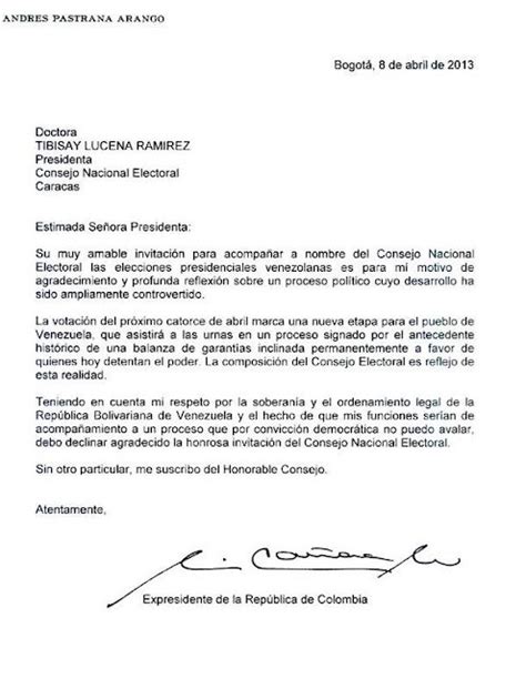 El Republicano Liberal La Carta De Andres Pastrana Expresidente De