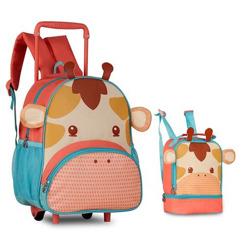 MOCHILA CARRINHO FEMININA E LANCHEIRA TÉRMICA ESCOLAR INFANTIL