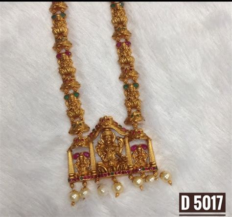 Sapna Fx Ruby And Ruby Green South Indian Brass Long Temple Jewellery