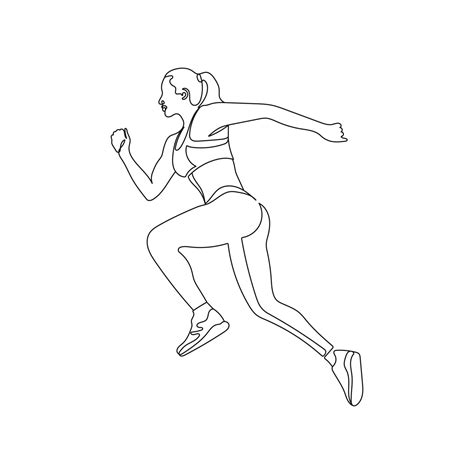 Running Athlete Woman One Line Drawing Vector Illustration