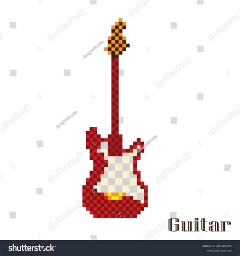 Pixel Art Guitar On White Background Vector Royalty Free Stock