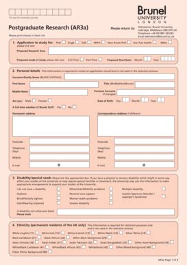 Fillable Online Brunel Ac Postgraduate Research Ar A Brunel