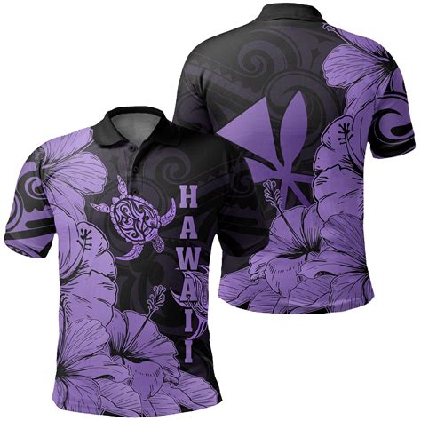 Hawaii Turtle Polo Shirt Polynesian Hibiscus Art Ver Violet Bluefink