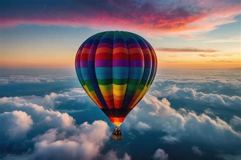Premium Photo Colorful Hot Air Balloon Floating Above Clouds