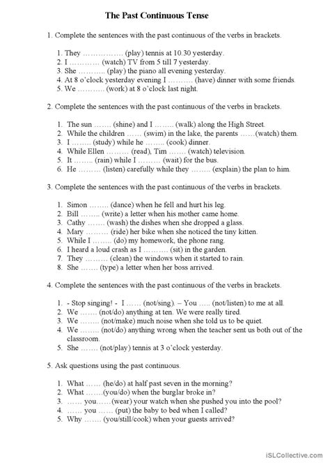 The Past Continuous Tense English Esl Worksheets Pdf And Doc