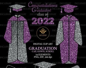 Graduation Clip Art Cap Gown Scroll Year Clipart Etsy Uk