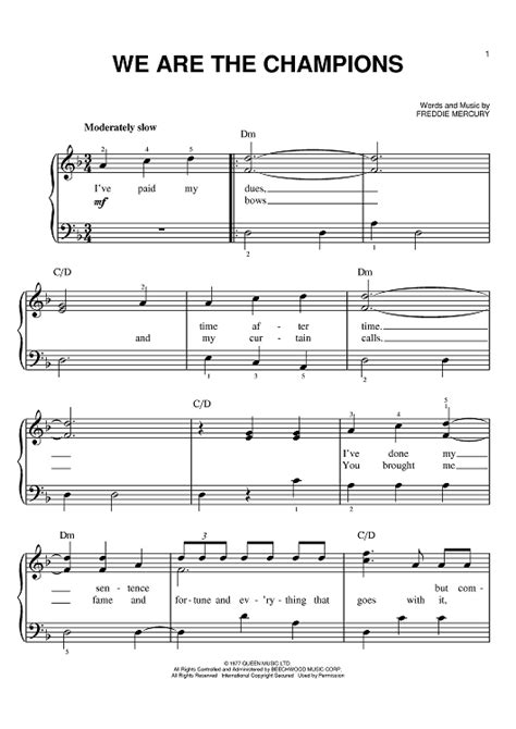 We Are The Champions Sheet Music By Queen For Easy Pianovocalchords