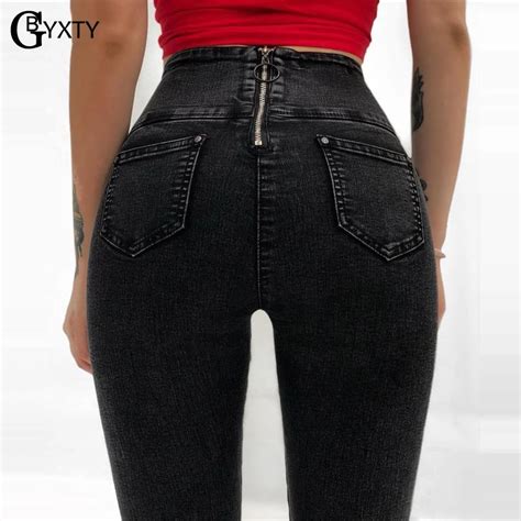 Gbyxty Sexy High Waist Push Up Back Zipper Jeans Women New Autumn Winter Bandage Black Skinny