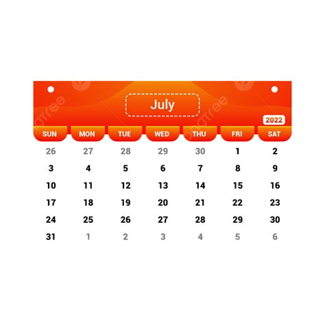 July Calendar Vector Hd Png Images July 2022 Calendar Design In Full