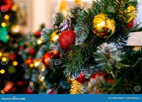 Decorative Garland From Christmas Tree Branches And Cones Home