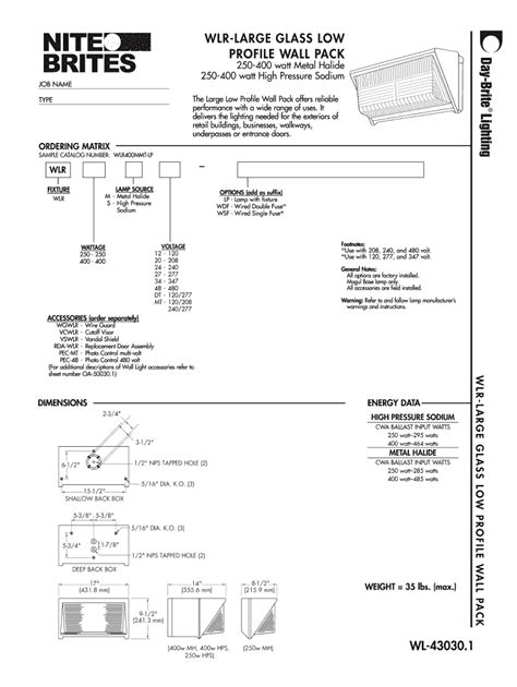 Fillable Online Wlr Large Glass Low Profile Wall Pack Wl Fax