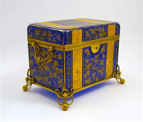 Stunning Extra Large Antique Moser Cobalt Blue Glass Casket Box