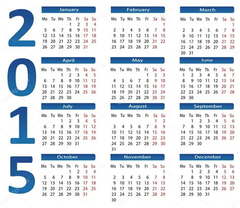 Calendario 2015 — Vector De Stock 38234959 — Depositphotos