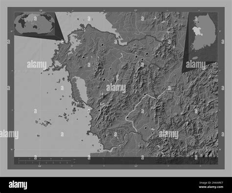 Chungcheongnam-do, province of South Korea. Bilevel elevation map with ...