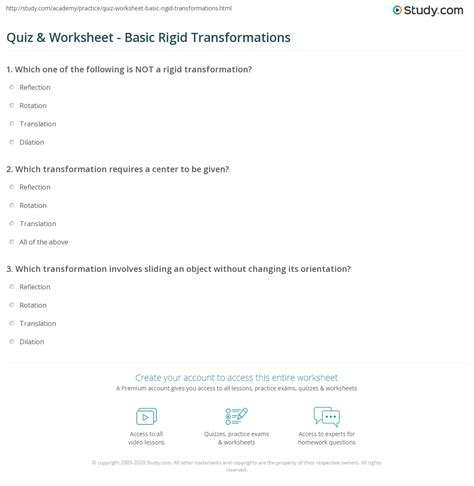 Rigid Transformations Worksheets