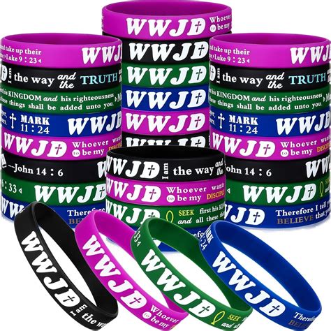 48 Pieces Wwjd Bracelets Pack Christian Bracelet Silicone