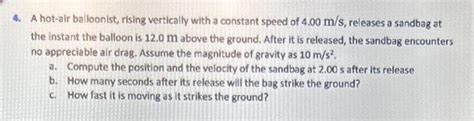 Solved A Hot Air Balloonist Rising Vertically With A Chegg