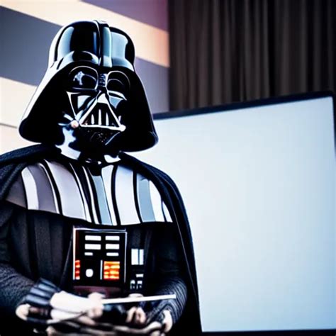 Photo Of Darth Vader Giving Presentation In Business Stable Diffusion