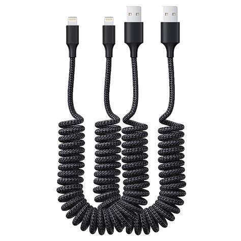 Iphone Charger Cable For Car Coiled Lightning Cable Carplay Compatible