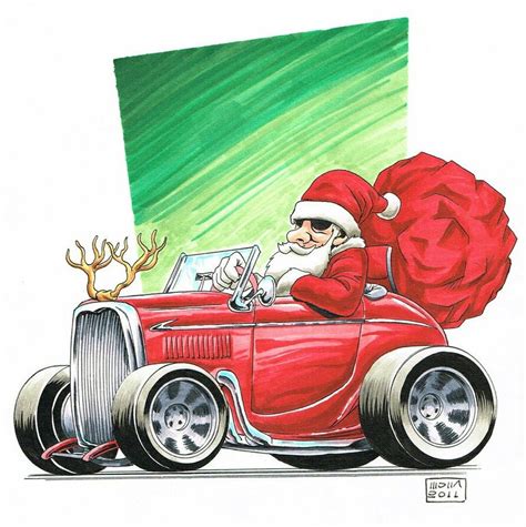 Merry Christmas Cool Car Drawings Hot Rods Cars Cartoon Art