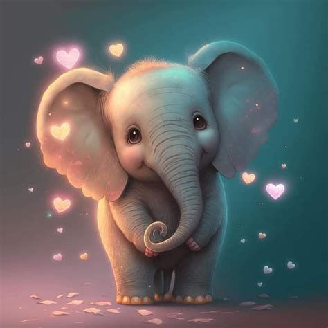 An Elephant With Hearts Flying Around It S Back And Its Trunk In The Air