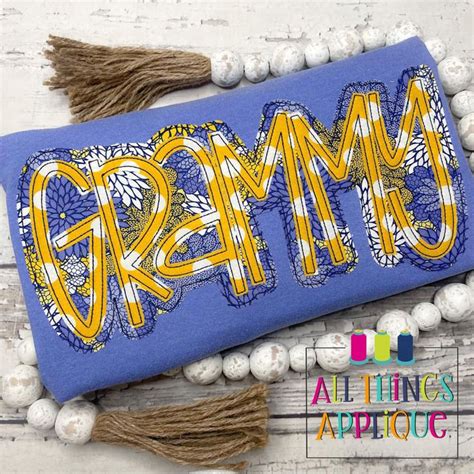 Grammy Hand Lettered Bean Stitch Double Applique Design For Machine