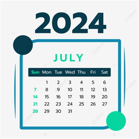 July 2024 Calndar Deisgn Vector July 2024 Calendar 2024 Monthly