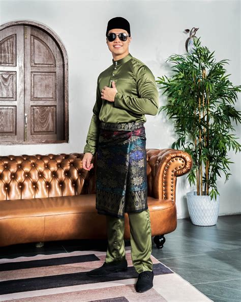 Baju Melayu Tailored Fit Olive Green Kualiti Designer Harga Luarbiasa