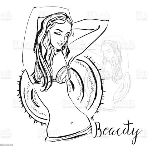 Ilustración De Chica De Moda En Traje De Baño Belleza Gráficos Vector Y