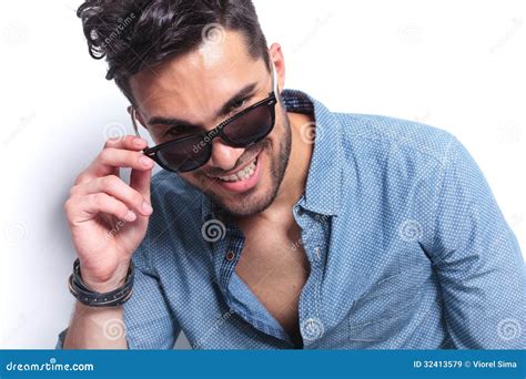 Casual Man Takes Off Sunglasses Royalty Free Stock Images Image